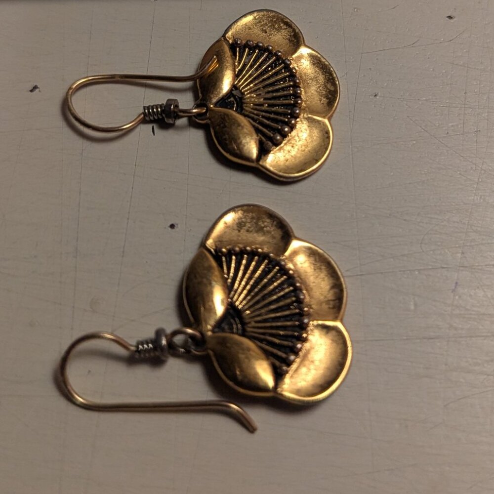 Vintage Laurel Burch Plum Blossom Dangle Drop Goldtone Earrings - Picture 6 of 9